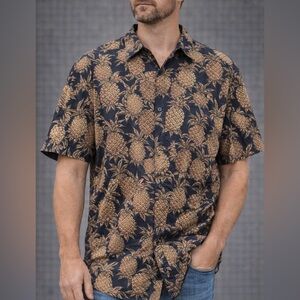 Tori Richard MENS Pineapple Print Short Sleeve Hawaiian Shirt Black Size 2XL